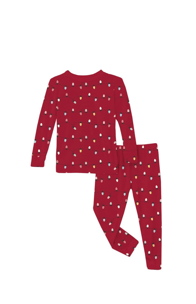 Print Long Sleeve PJ Set - Crimson Holiday Lights