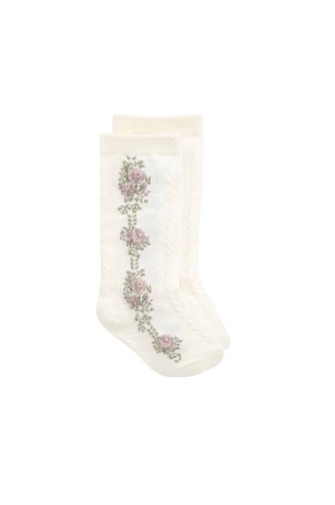 Tasha Floral Sock - Egret