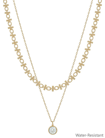 Water Resistant Layered Chain with Crystal Circle Charm