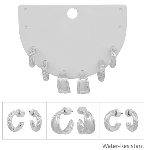 set of 3 silver chunky hoop earrings