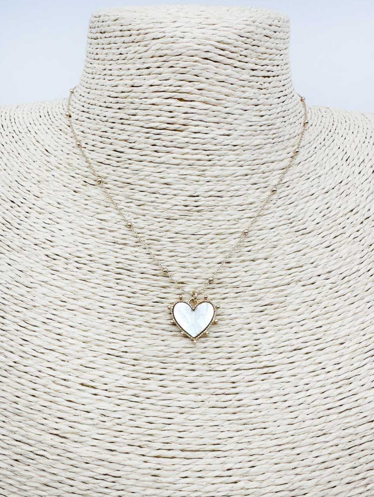 white pearlized studded heart necklace