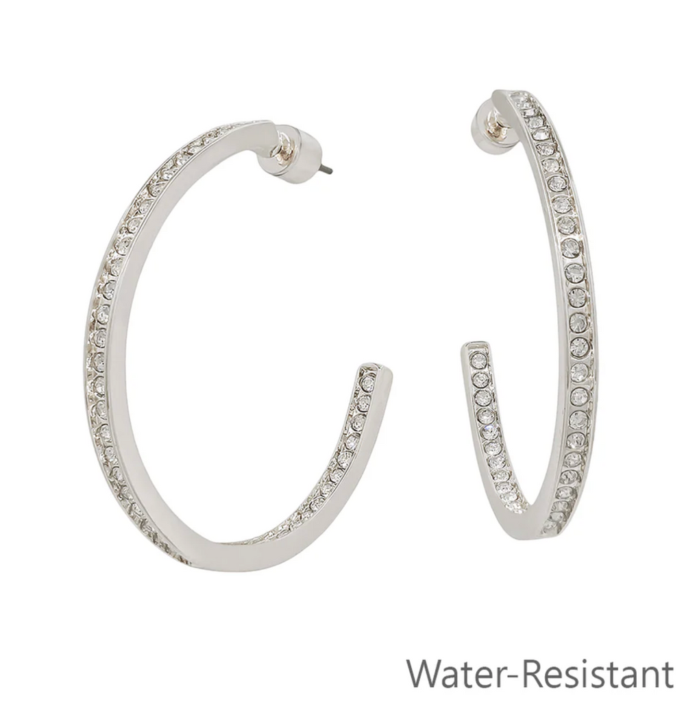 silver front back pave hoop