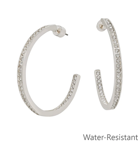 silver front back pave hoop