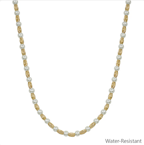 Water Resistant gold textured oval with pearl bead