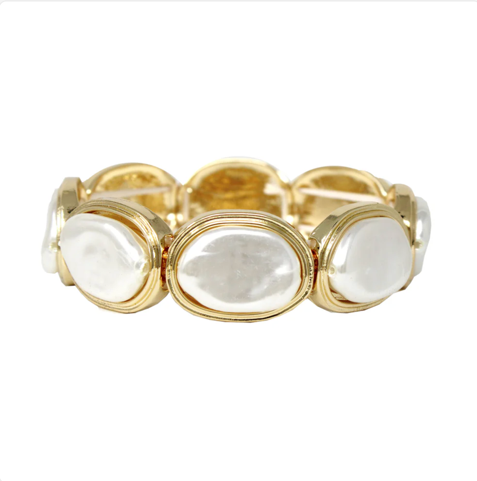 gold with freshwater pearl stretch bracelet