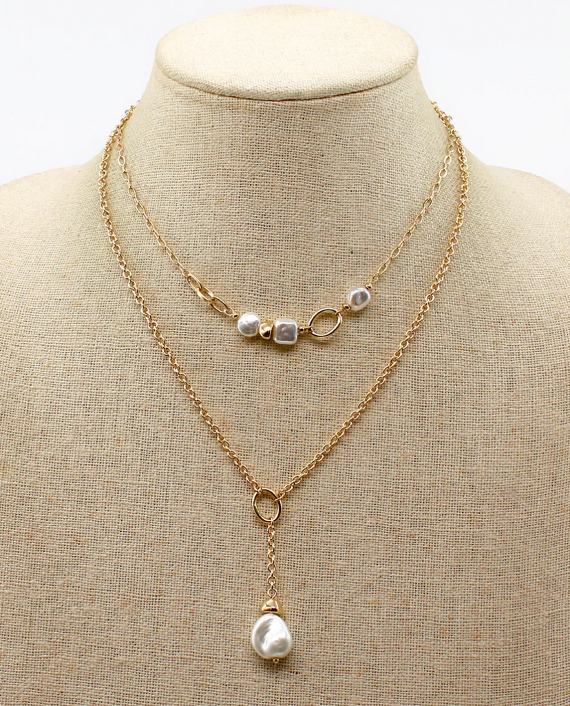 gold layered freshwater pearl drop necklace