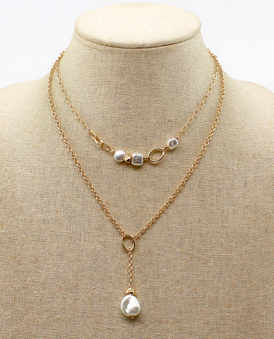 gold layered freshwater pearl drop necklace