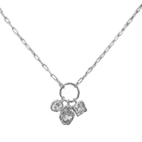 silver open circle with rhinestone charm necklace