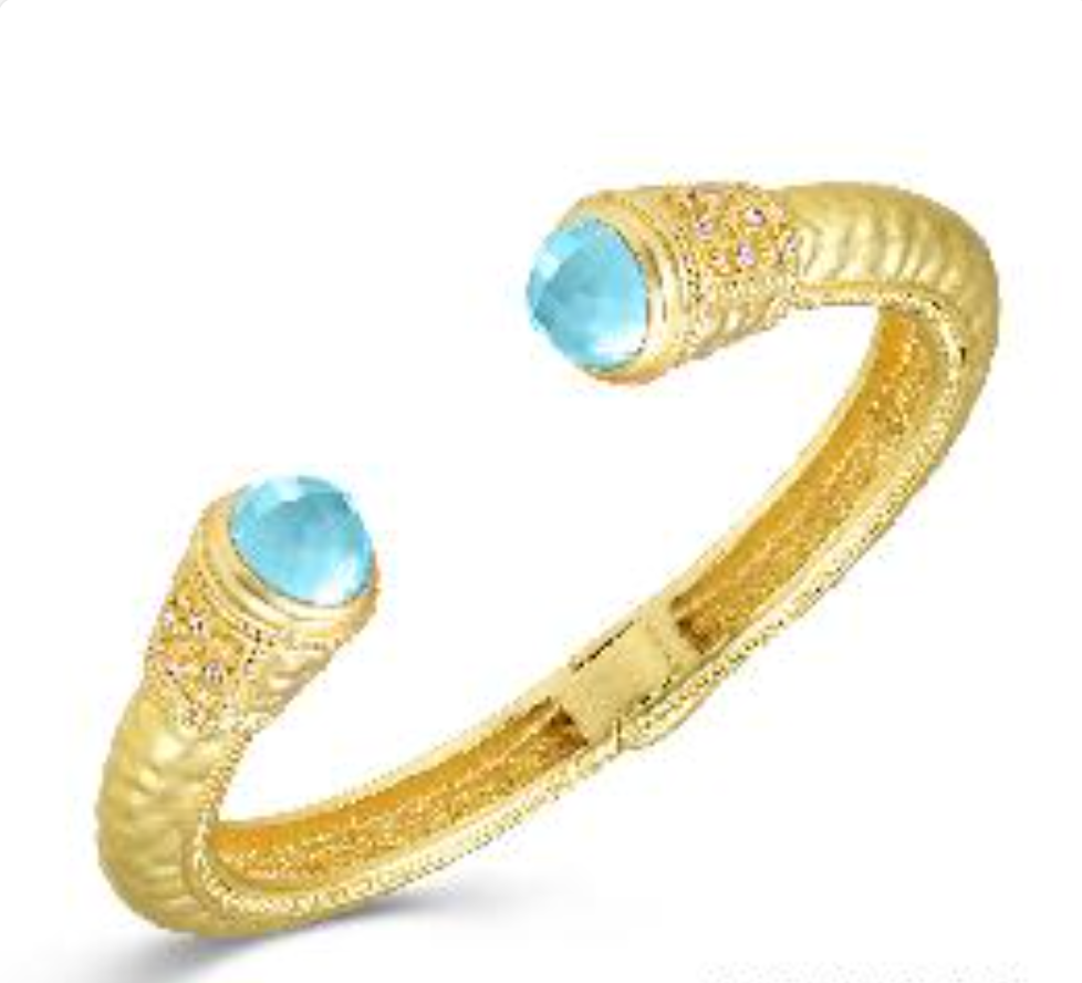 hammered matte gold cuff bracelet with aqua accent