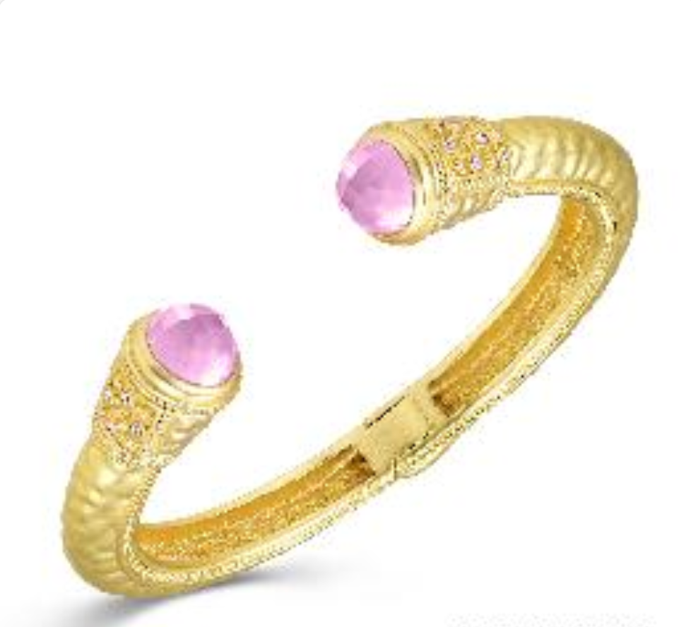 hammered matte gold cuff bracelet with pink accent