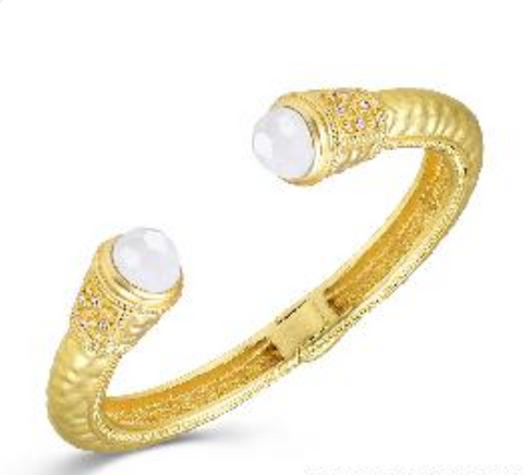 hammered matte gold cuff bracelet with white accent