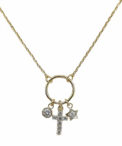 open circle with star and cross charms necklace
