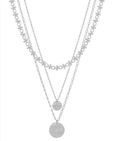 silver three layer beaded chain necklace