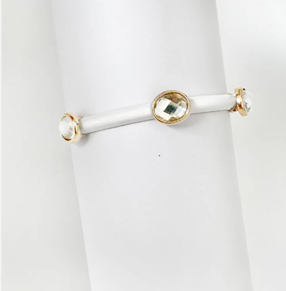 white coated metal with clear stone bracelet