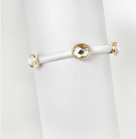 white coated metal with clear stone bracelet