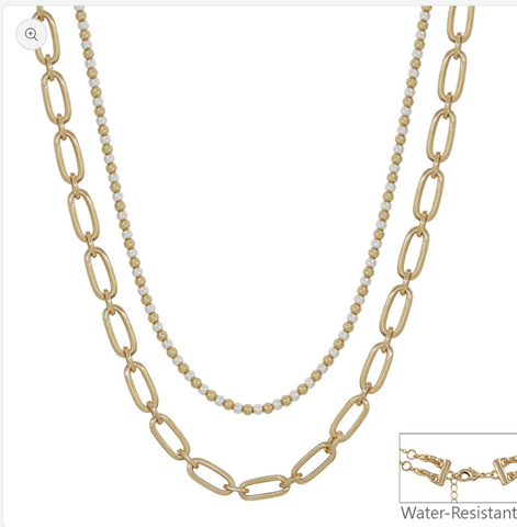water resistant beaded gold and silver open chain necklace