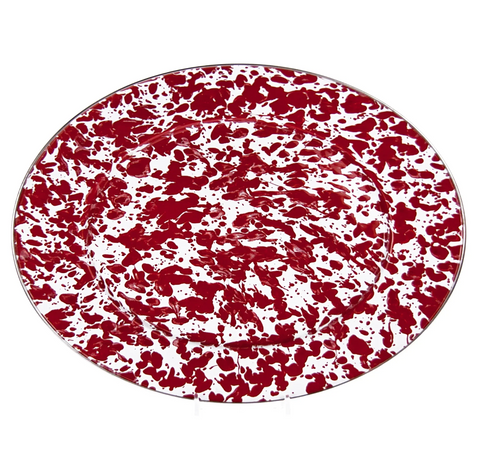 Golden Rabbit Splatter Oval Tray - Red