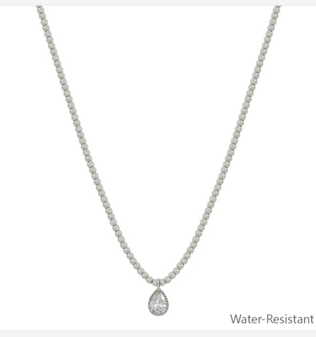silver beaded chain with teardrop rhinestone necklace
