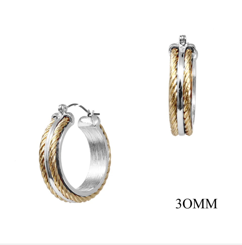 silver hoop with twisted gold accents