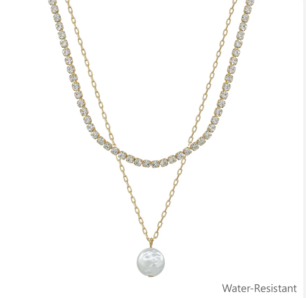 gold rhinestone with freshwater pearl necklace