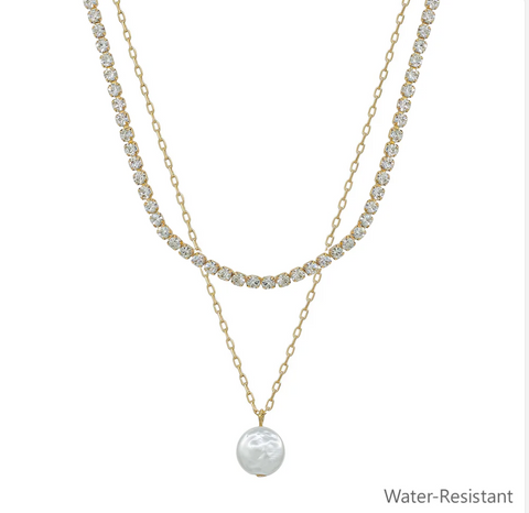 gold rhinestone with freshwater pearl necklace