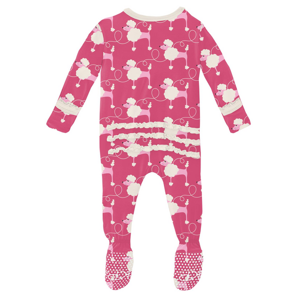 Print Muffin Ruffle Zip Footie - Flamingo Poodles