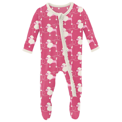 Print Muffin Ruffle Zip Footie - Flamingo Poodles