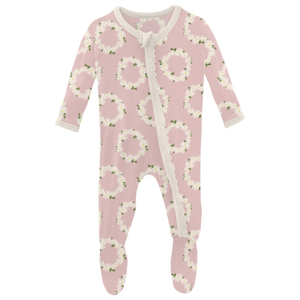 Print Zip Ruffle Footie - Baby Rose Daisy Crowns - Barnes