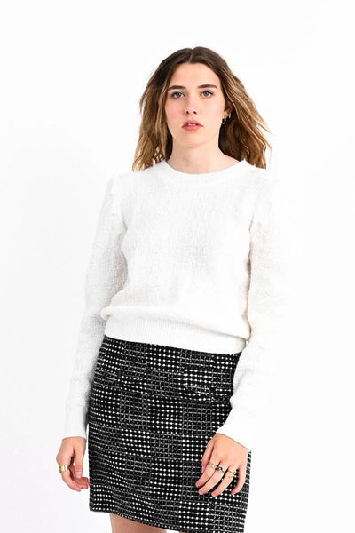 Pretty Puff Sleeve Sweater Top - White