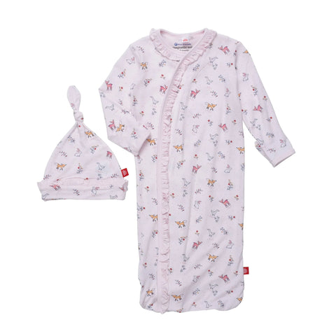 woodsy tale modal ruffle magnetic gown & hat - pink