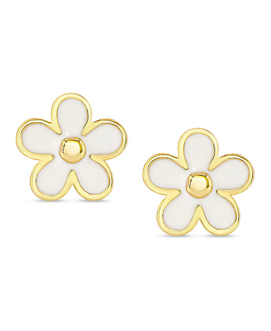 White Flower Stud Earrings