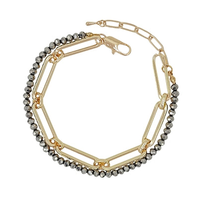 Grey Crystal & Gold Chain Bracelet