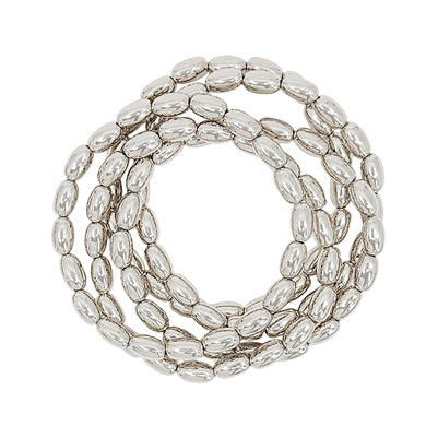 Matte Silver Oval Beaded Bracelet Set