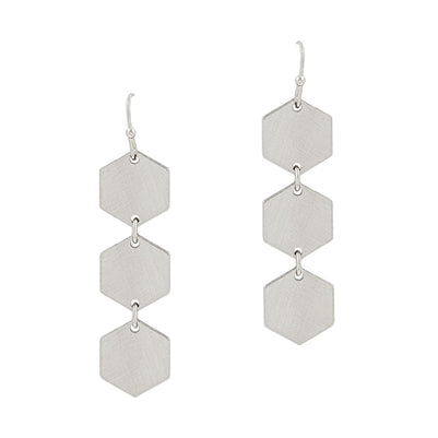 Matte Silver Hexagon Earrings