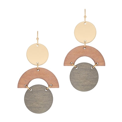 Gold Coin Tan Geo Earring