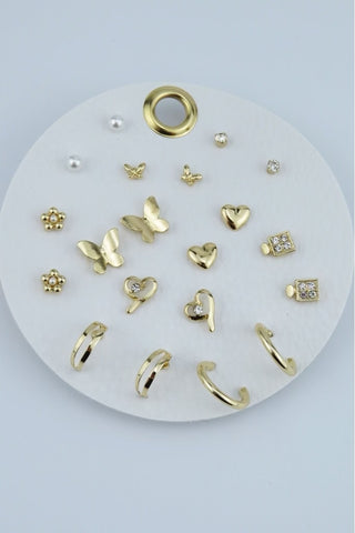 Set of Gold Studs - Butterfly + Hoop Set