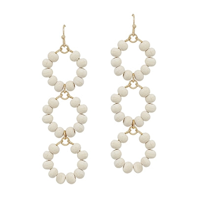 white wood beaded triple drop earring