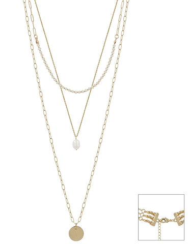 Layered Pearl Coin Necklace