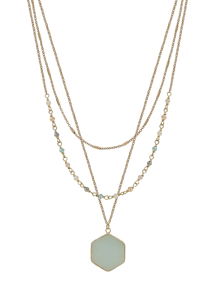Layered Hexagon Necklace - Multi