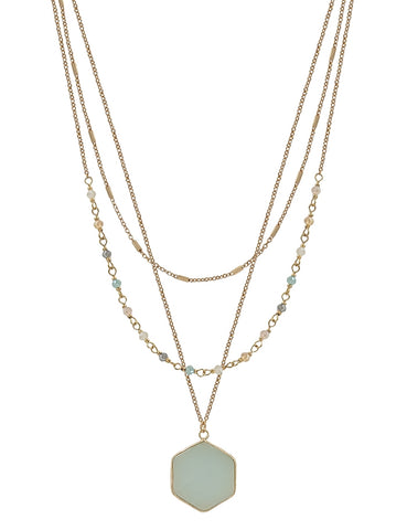 Layered Hexagon Necklace - Multi