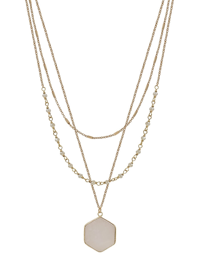 Layered Hexagon Necklace - Natural