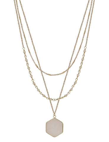 Layered Hexagon Necklace - Natural