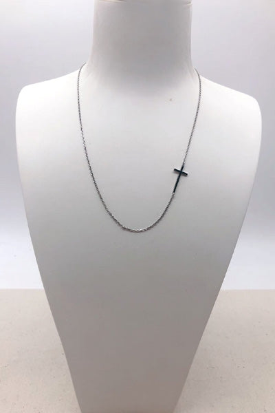 silver sidways cross necklace