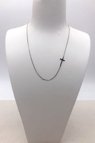 silver sidways cross necklace