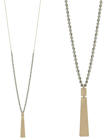 Matte Gold Geo with Grey Pendant Necklace