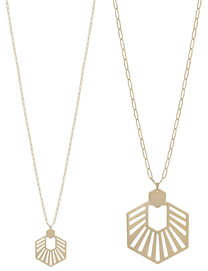 Matte Gold Open Hexagon Necklace