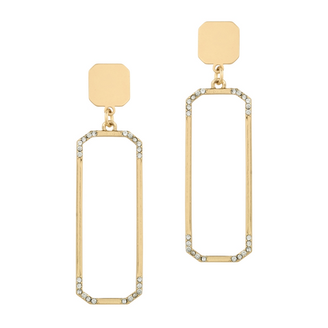 Matte Gold Rhinestone Rectangle Earring