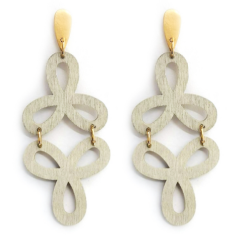 Grey Wood Geometric Earring
