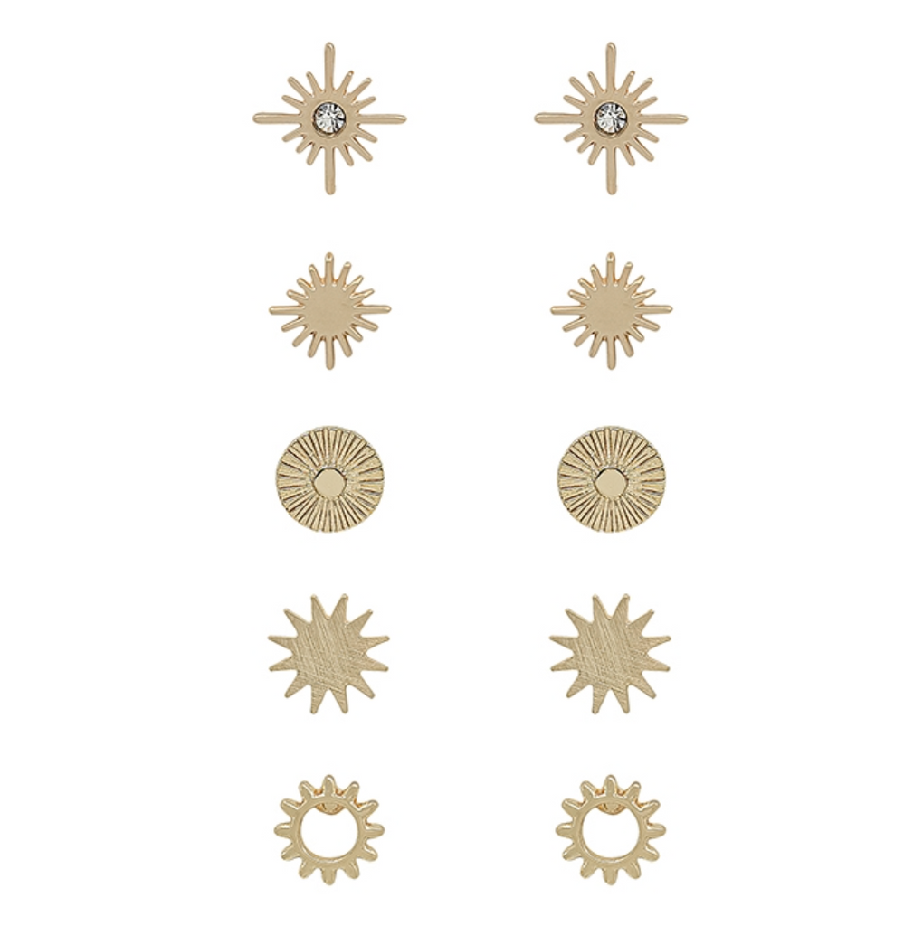 Matte Gold Set of Starburst Earrings