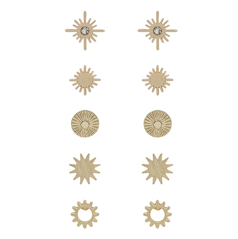 Matte Gold Set of Starburst Earrings